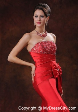 Red Mermaid Beaded Decorate Bust Prom Evening Dress With Bow