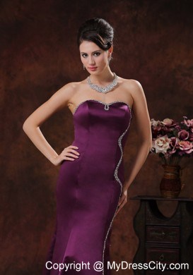 Zipper Back Mermaid Dark Purple Evening Dress With Beaded Decorate