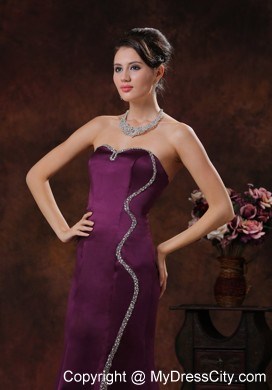 Zipper Back Mermaid Dark Purple Evening Dress With Beaded Decorate