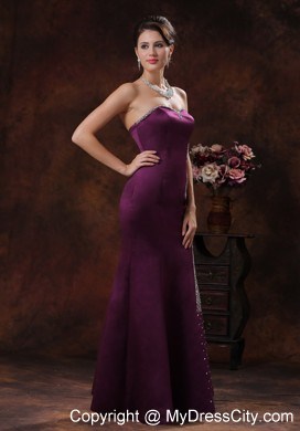 Zipper Back Mermaid Dark Purple Evening Dress With Beaded Decorate