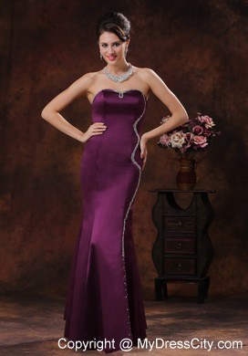 Zipper Back Mermaid Dark Purple Evening Dress With Beaded Decorate