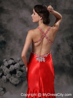 Mermaid Straps Criss Cross Back Red Evening Dress with Appliques