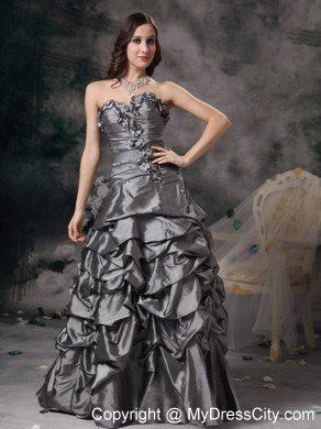 Sweetheart Floral Embellishment Grey Evening Dress with Pick Ups