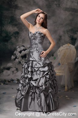 Sweetheart Floral Embellishment Grey Evening Dress with Pick Ups