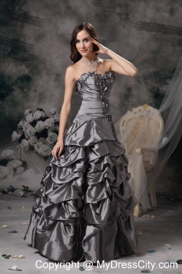 Sweetheart Floral Embellishment Grey Evening Dress with Pick Ups