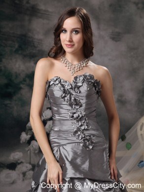 Sweetheart Floral Embellishment Grey Evening Dress with Pick Ups