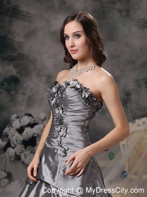 Sweetheart Floral Embellishment Grey Evening Dress with Pick Ups