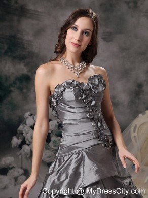 Sweetheart Floral Embellishment Grey Evening Dress with Pick Ups