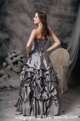 Sweetheart Floral Embellishment Grey Evening Dress with Pick Ups