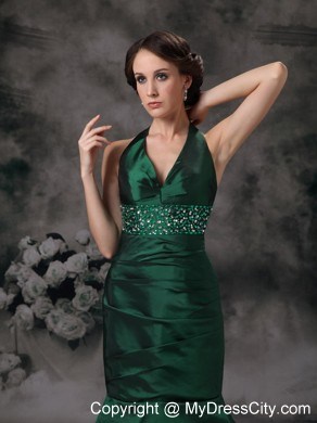 Taffeta Mermaid Halter Beaded Dark Green Evening Dress for 2013