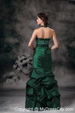 Taffeta Mermaid Halter Beaded Dark Green Evening Dress for 2013