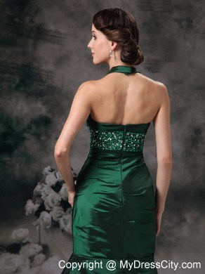 Taffeta Mermaid Halter Beaded Dark Green Evening Dress for 2013