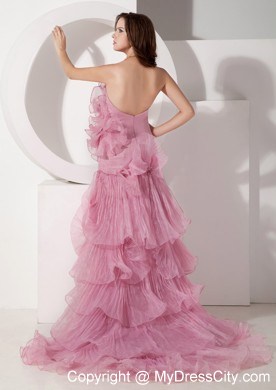 Exquisite Ruffled Mermaid Strapless Rose Pink Evening Dresses