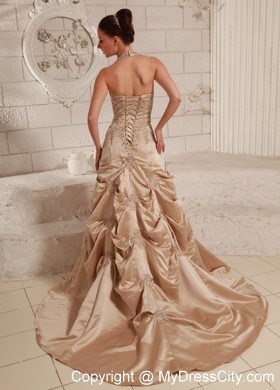 Special Appliques with Beading Halter Champagne Bridal Dress