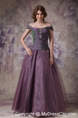 Off The Shoulder A-line Cap Sleeves Dark Purple Evening Gowns