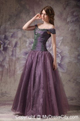 Off The Shoulder A-line Cap Sleeves Dark Purple Evening Gowns