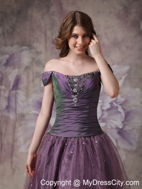 Off The Shoulder A-line Cap Sleeves Dark Purple Evening Gowns