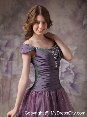 Off The Shoulder A-line Cap Sleeves Dark Purple Evening Gowns