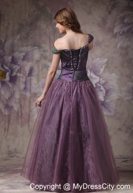 Off The Shoulder A-line Cap Sleeves Dark Purple Evening Gowns