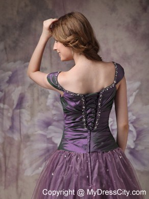 Off The Shoulder A-line Cap Sleeves Dark Purple Evening Gowns