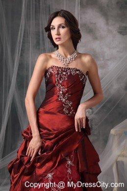 Princess Strapless Pick Ups Burgundy Prom Evening Gowns 2013