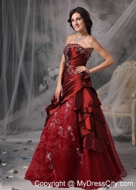 Princess Strapless Pick Ups Burgundy Prom Evening Gowns 2013