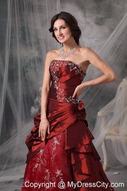 Princess Strapless Pick Ups Burgundy Prom Evening Gowns 2013