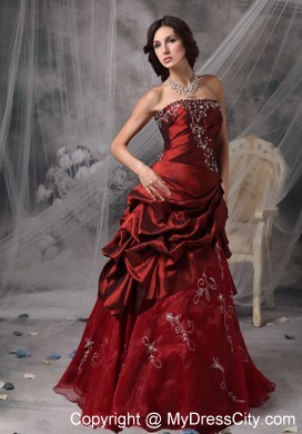 Princess Strapless Pick Ups Burgundy Prom Evening Gowns 2013