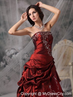 Princess Strapless Pick Ups Burgundy Prom Evening Gowns 2013