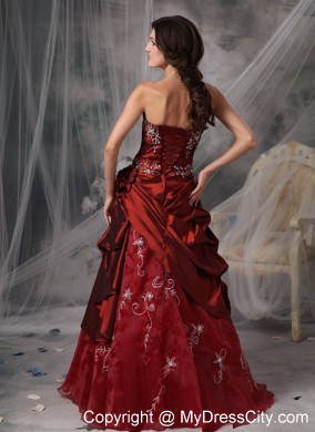 Princess Strapless Pick Ups Burgundy Prom Evening Gowns 2013