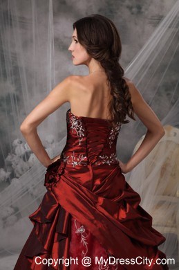 Princess Strapless Pick Ups Burgundy Prom Evening Gowns 2013