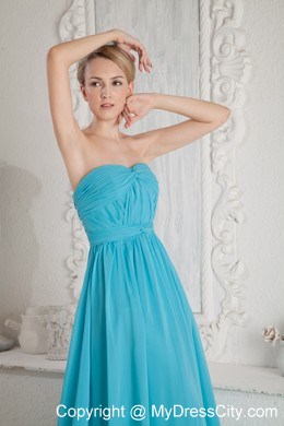 Court Train A-line Sweetheart Ruches Chiffon Baby Blue Evening Dress