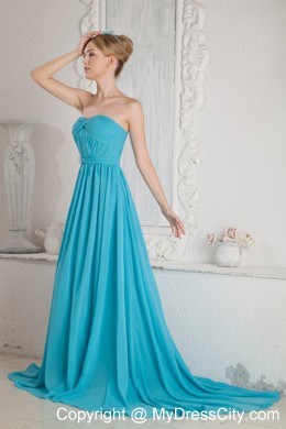 Court Train A-line Sweetheart Ruches Chiffon Baby Blue Evening Dress