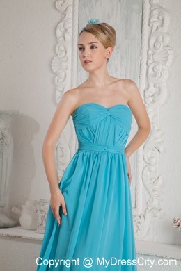 Court Train A-line Sweetheart Ruches Chiffon Baby Blue Evening Dress