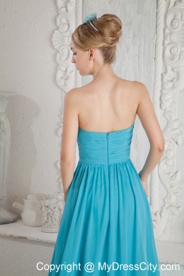 Court Train A-line Sweetheart Ruches Chiffon Baby Blue Evening Dress