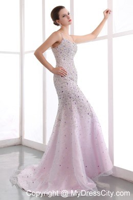 Vintage Mermaid Straps Brush Train Evening Dress with Colorful Beading