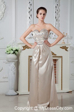 Sweetheart Beading Long Champagne Evening Dress with Cutout Back