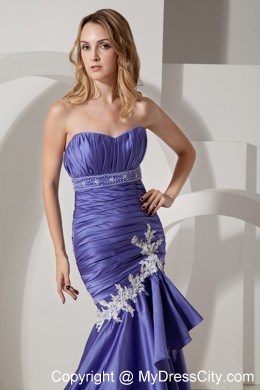 Ruched Mermaid Sweetheart Appliques Court Train Purple Evening Dress