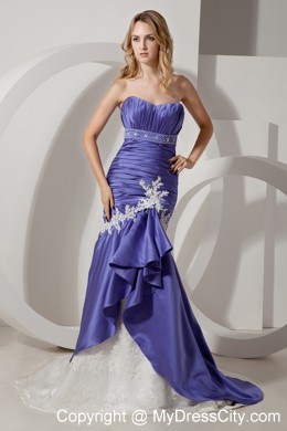 Ruched Mermaid Sweetheart Appliques Court Train Purple Evening Dress