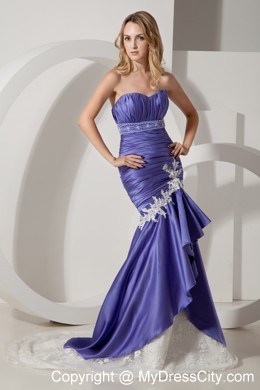 Ruched Mermaid Sweetheart Appliques Court Train Purple Evening Dress