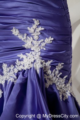 Ruched Mermaid Sweetheart Appliques Court Train Purple Evening Dress