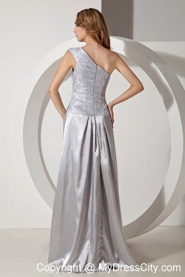 Silver Column Single Shoulder Beading Evening Dress with Ruching