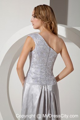 Silver Column Single Shoulder Beading Evening Dress with Ruching