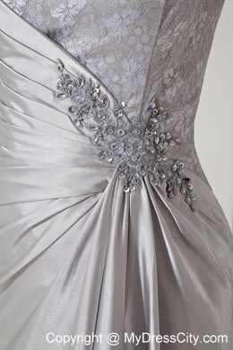 Silver Column Single Shoulder Beading Evening Dress with Ruching