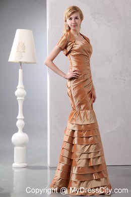 Mermaid Straps Beading Ruched Brown Dress for Evening with Jacket