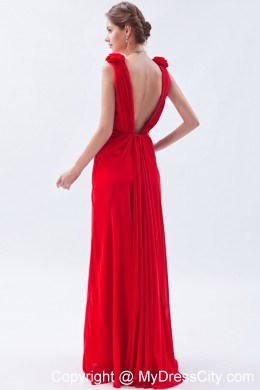 Flowers V-neck Chiffon Red Cheap 2013 Prom Evening Dresses