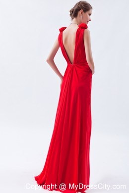 Flowers V-neck Chiffon Red Cheap 2013 Prom Evening Dresses