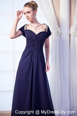 Purple Sweetheart Brush Train Chiffon Empire Prom Evening Dresses