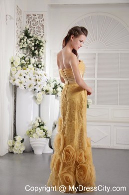 Gold Organza Flowers Lace Strapless 2013 Evening Formal Gowns