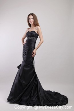 Beaded Mermaid Sweetheart Court Train Black Evening Dress